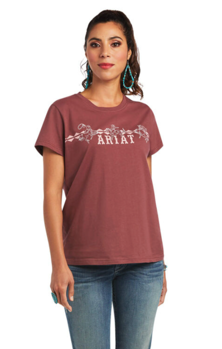Ariat ladies Real Bucking Bronc Short Sleeve T-Shirt Tee - (Rose Brown) 10040623