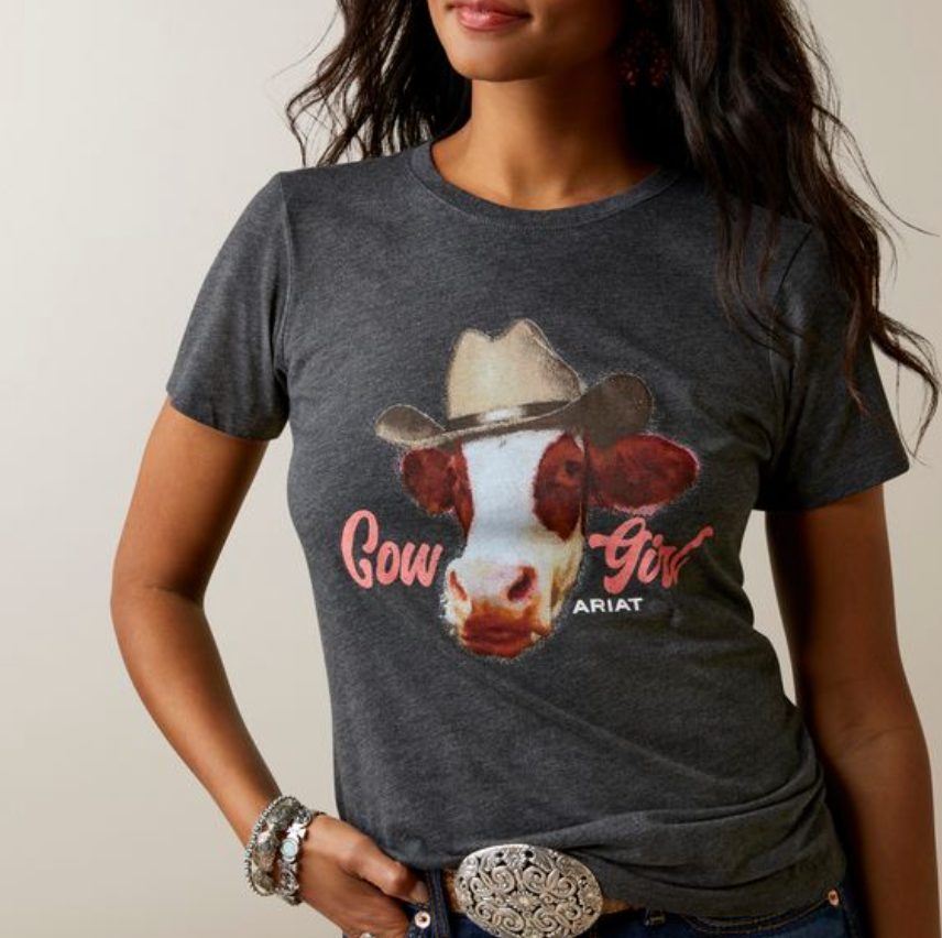 Ariat ladies Cow Girl t shirt - charcoal heather (10045449)