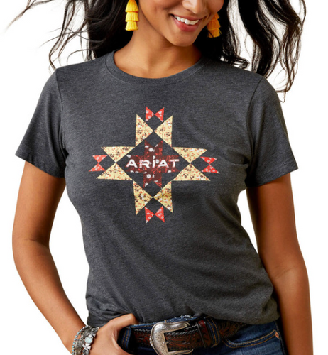 Ariat women quilt logo SS tee shirt - charcoal heather (10045443)