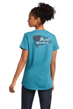 Load image into Gallery viewer, Ariat Women&#39;s Rebar Cotton Strong Flag Graphic T-Shirt - Hydro Blue (10039157)