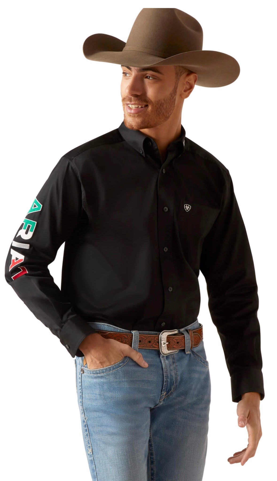 Ariat Men's Team Logo Twill Classic Fit Shirt, Black Mexico