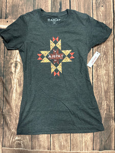 Ariat women quilt logo SS tee shirt - charcoal heather