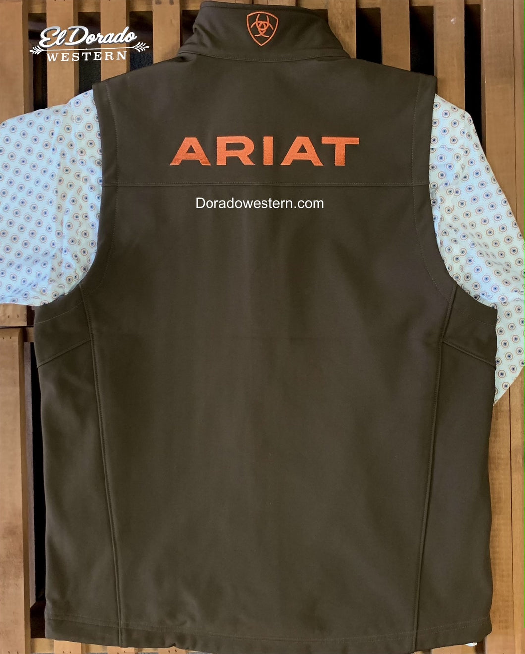 Ariat Men's Logo 2.0 Softshell Vest - Dark Brew / Burnt Orange