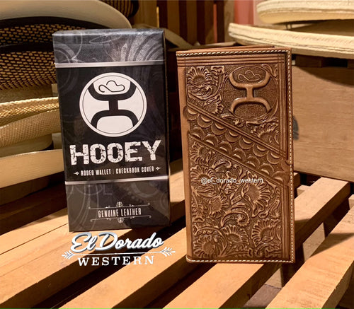 Hooey Rodeo Wallet - HOOey Brown Distress Floral Tooling Overlay Logo Rodeo Wallet / Check Book