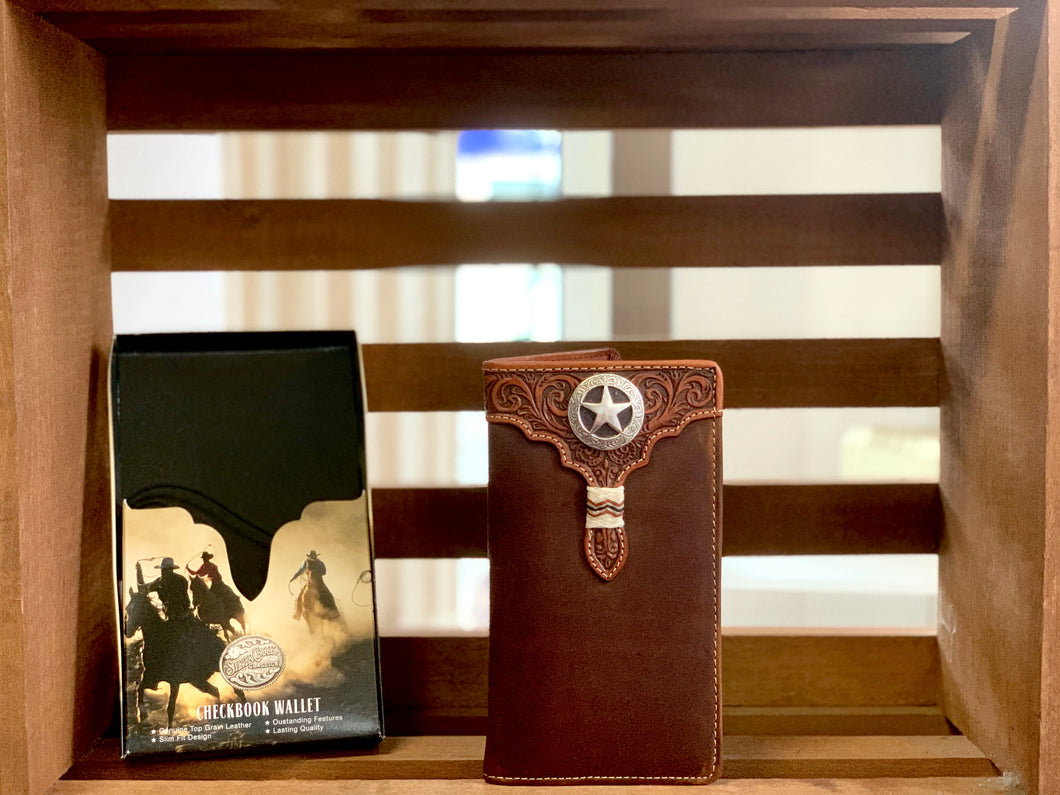 Rodeo Wallet/ Checkbook cover - Lone Star with tooling