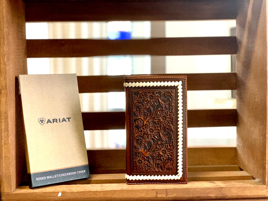 Ariat Rodeo Wallet/Checkbook cover - Floral embossed and ivory colored edges