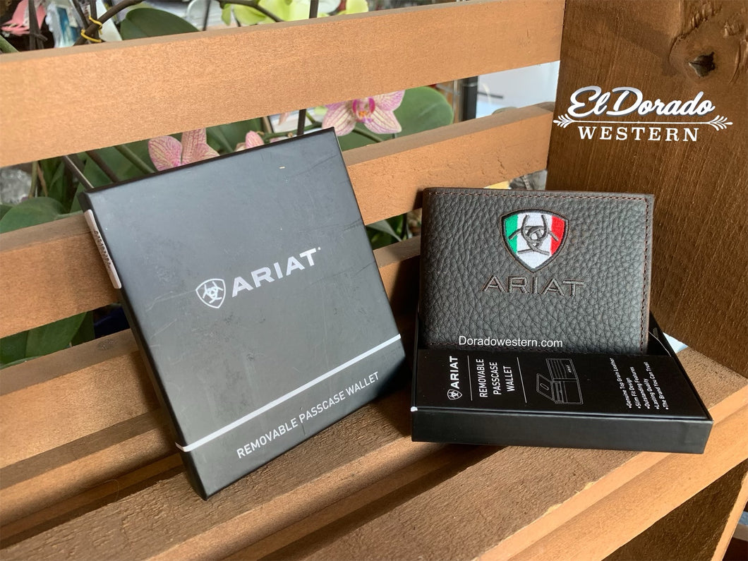 Ariat Mexican Flag Logo Distressed Leather Bi-Fold Wallet