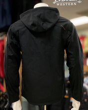 Load image into Gallery viewer, Rebar Stretch Canvas Softshell Hooded Logo Jacket - Black / Grey