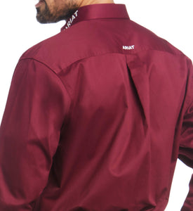 Ariat Team Logo Twill Classic Fit Shirt - Burgundy / white (CLASSIC FIT)