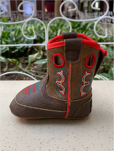 Infant Booties - "Kolter" Brown/Red